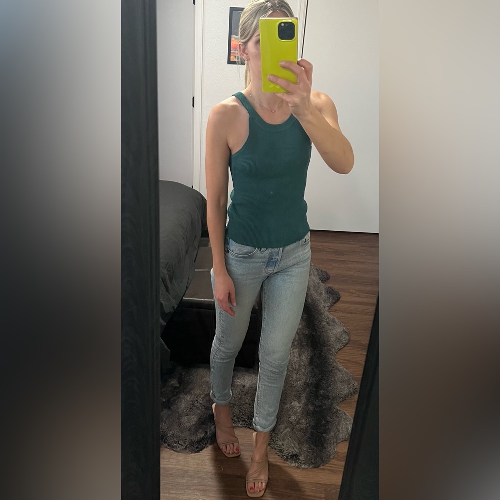 Rich Turquoise / Emerald-ish, Ribbed, Thick Material and Fitted, Tank Top